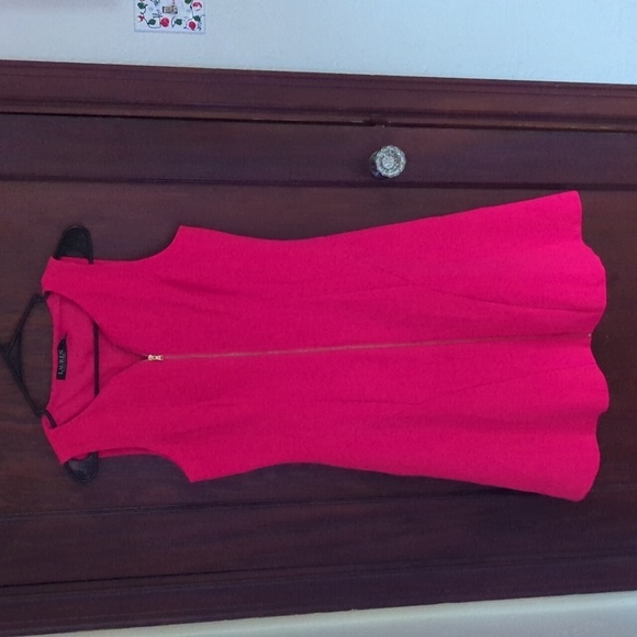 Lauren Ralph Lauren Hot Pink Zipper Front Fit & Flare Mini Dress Size 8 - Picture 1 of 7